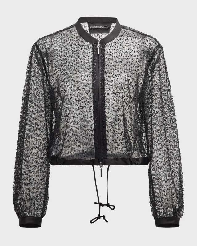 Cropped Bead and Sequin Tulle Jacket
