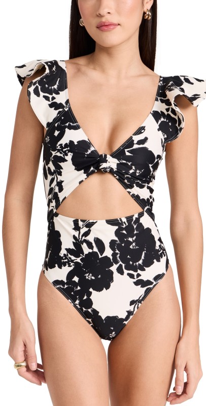 Tanya Taylor Coraline One Piece Cream/Black Multi Shadow Bloom