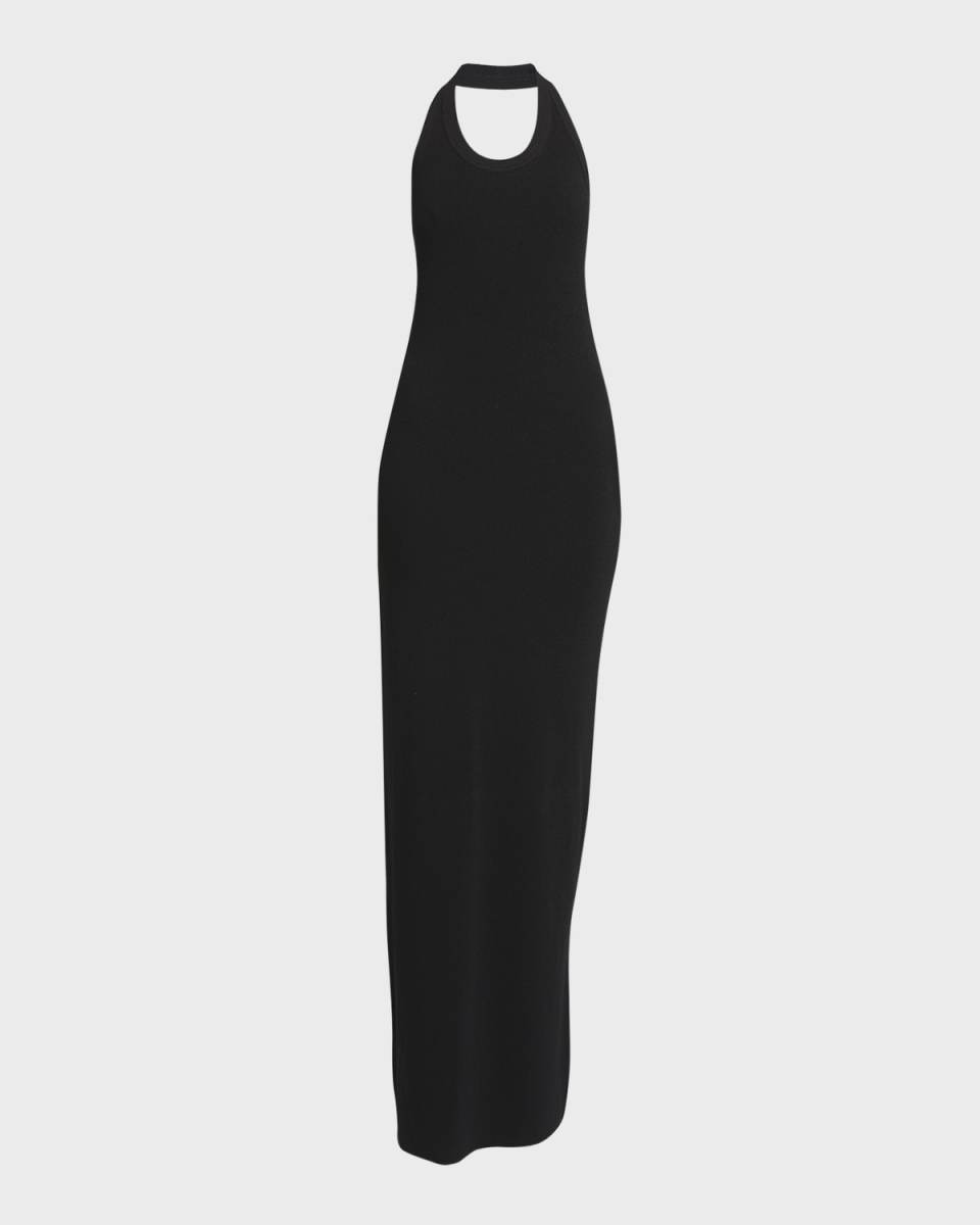 Meryl Halter Matte Crepe Rib Knit Maxi Dress