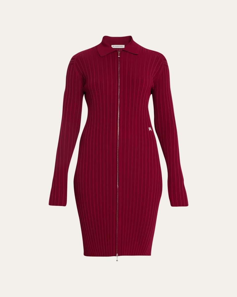 Ribbed Knit Zip-Up Dress