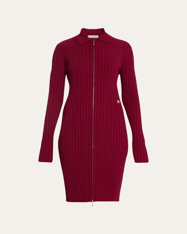 Ribbed Knit Zip-Up Dress