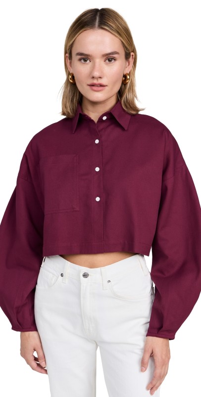 SELFI Cropped Oval Sleeve Shirt Burgandy