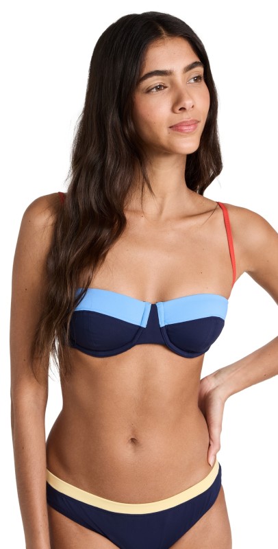 STAUD Jo Balconette Bikini Top Navy Colorblock