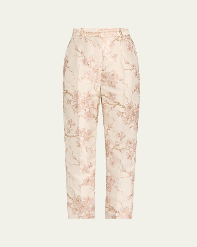 Cherry Blossom Jacquard Cigarette Trousers