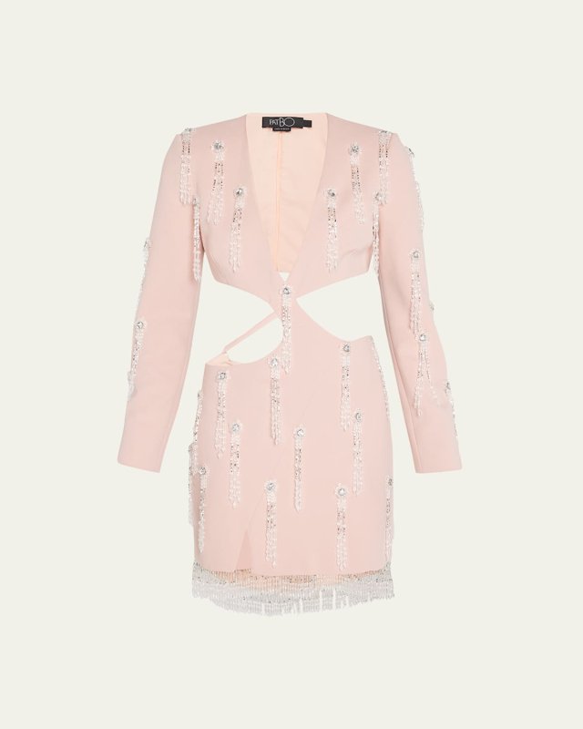 Hand-Beaded Plunge Cutout Mini Dress