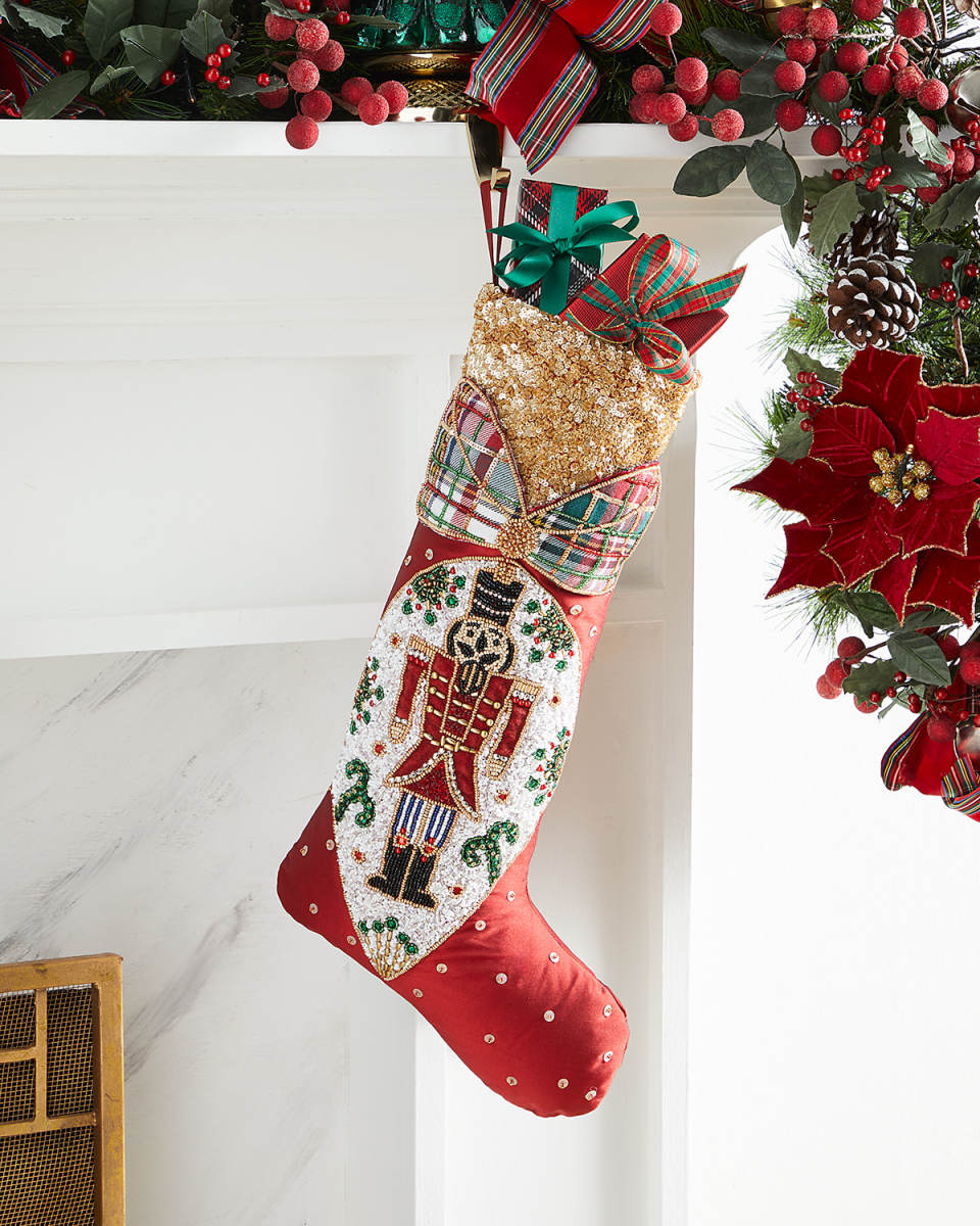 Hand-Beaded Nutcracker Stocking, 19.75"