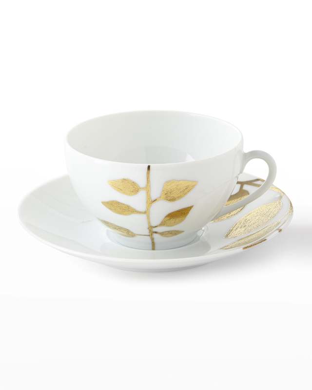 Daphne White Gold-Leaf Breakfast Cup & Saucer