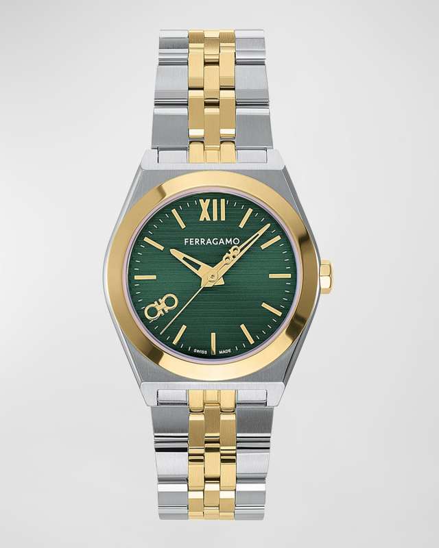 28mm Vega New Watch with Green Dial, Two Tone
