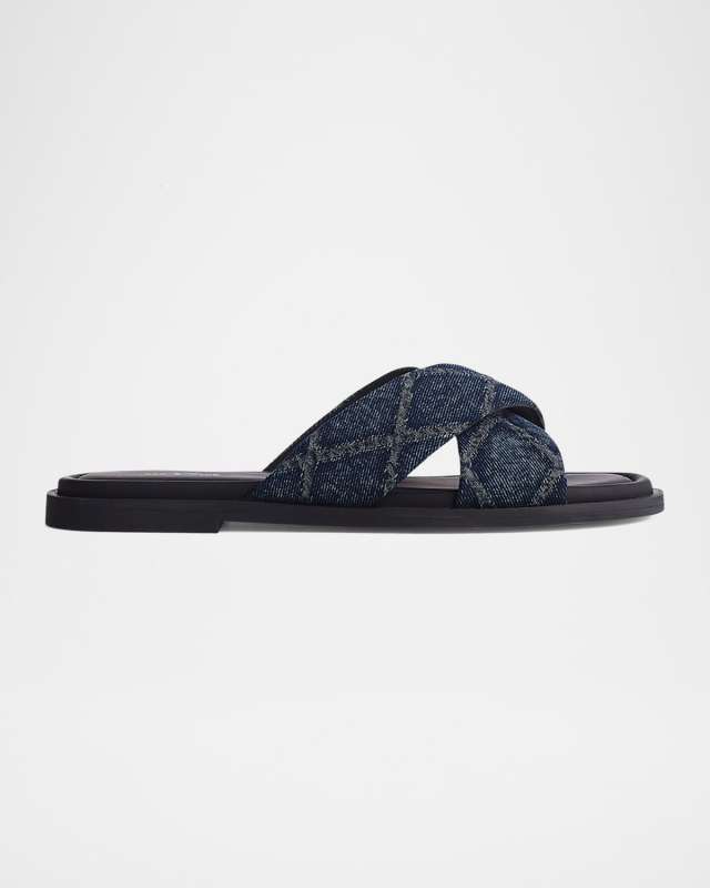 Geo Denim Crisscross Slide Sandals