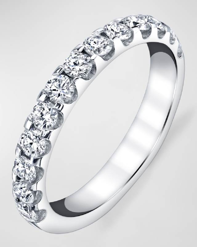 18K White Gold Halfway Comfort Fit Band with U Prong Set Round Cut Diamonds, 1.10ct