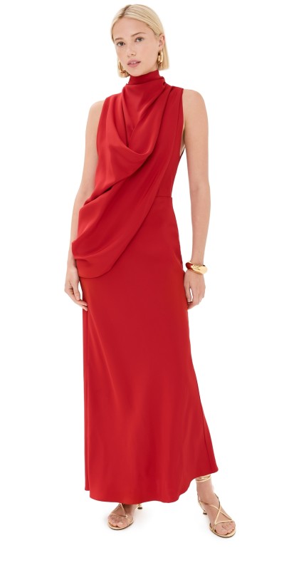 Brandon Maxwell The Frida Draped Cowl Neck Dress Red