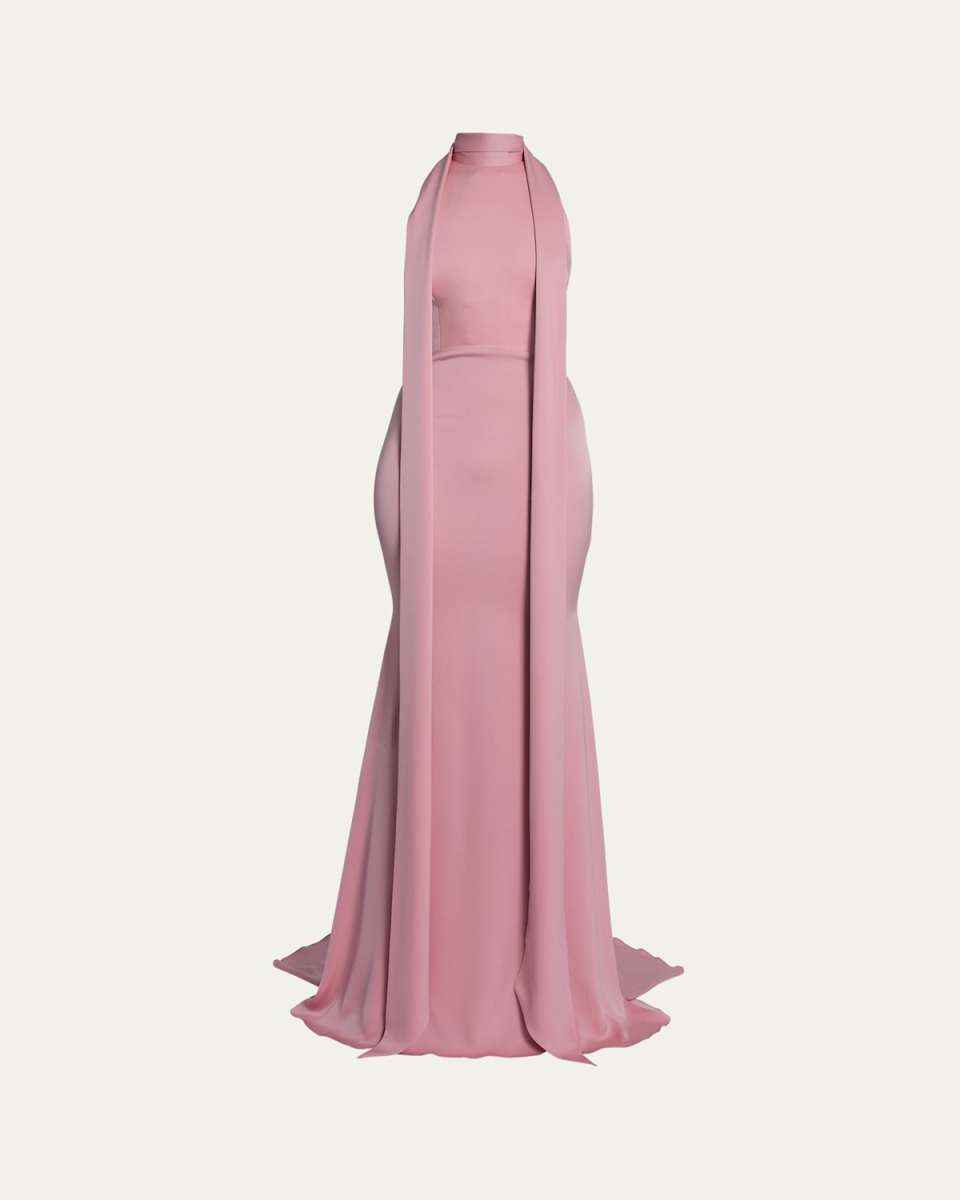 Satin Crepe Mermaid Gown with Scarf Neckline