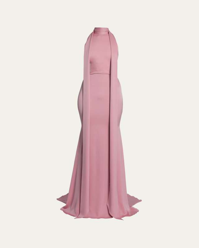 Satin Crepe Mermaid Gown with Scarf Neckline