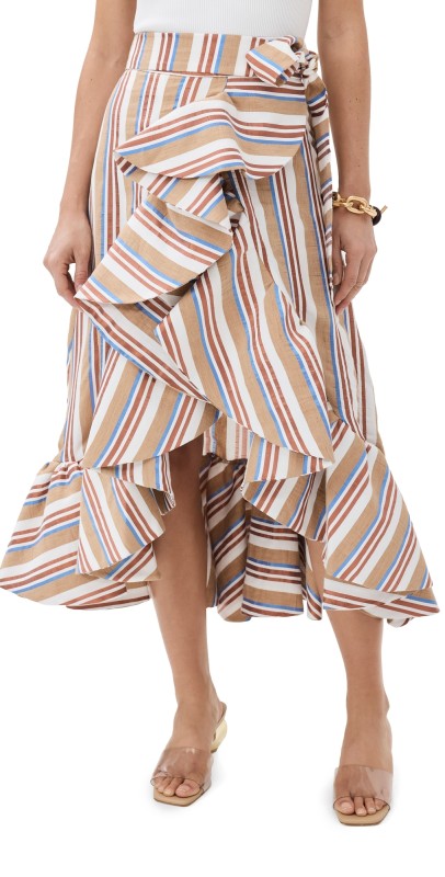 Stella Jean Striped Skirt with Frills Bronze Stripes