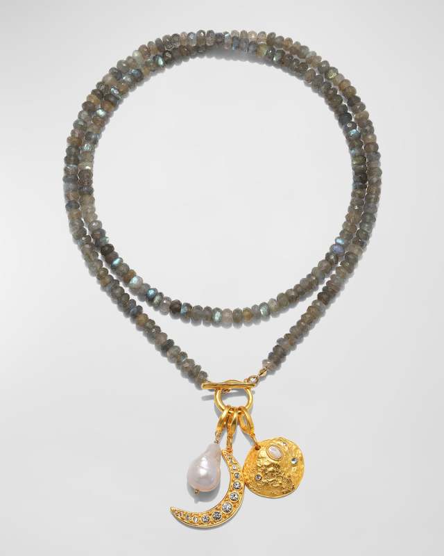 Jolie Labradorite Bead, Pearl, and Crystal Pendant Toggle Necklace