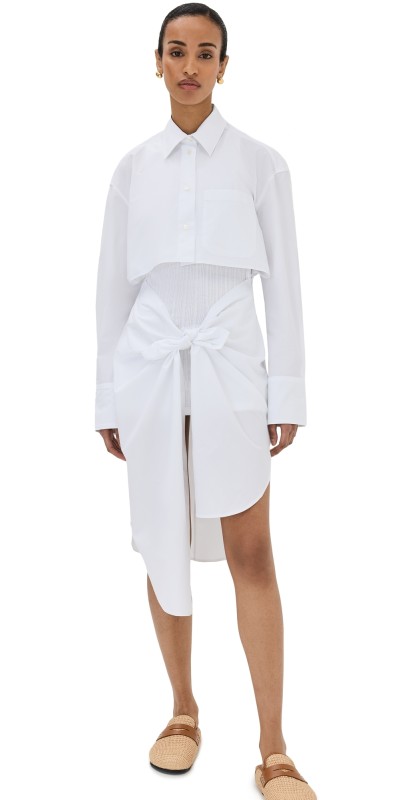 JW Anderson Knot Front Hybrid Shirt Dress White