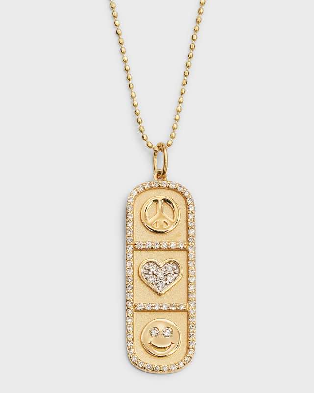 14k Yellow Gold Cartouche Tag Necklace with Diamonds