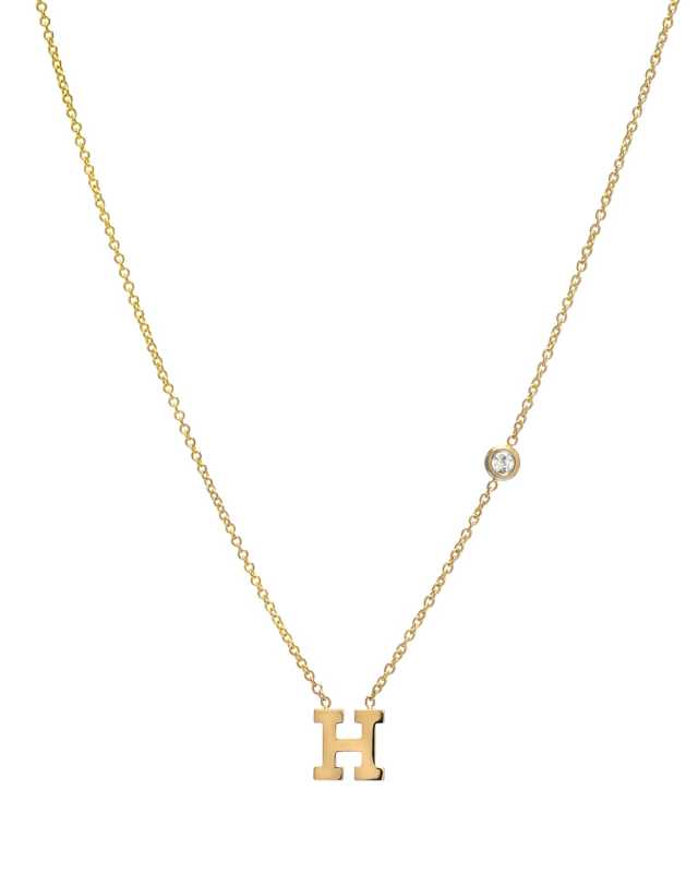 14k Yellow Gold Personalized Initial & Diamond Bezel Necklace