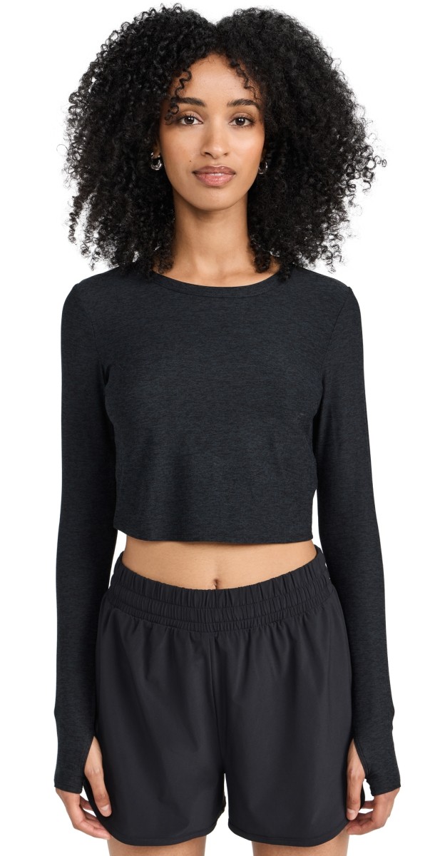 Beyond Yoga Featherweight Sunrise Cropped Pullover Darkest Night