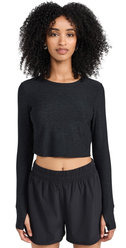 Beyond Yoga Featherweight Sunrise Cropped Pullover Darkest Night
