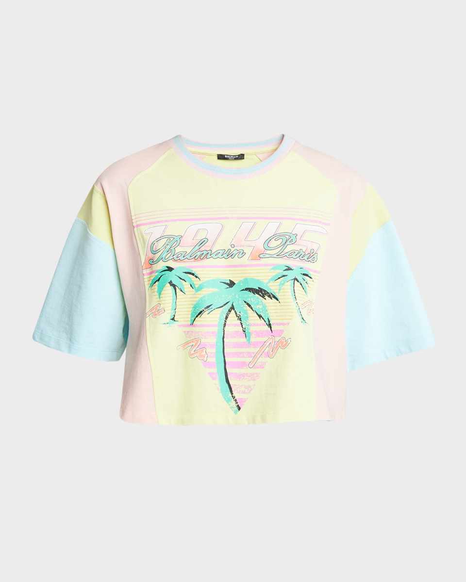 Palm Tree Colorblock Short-Sleeve Logo Crop T-Shirt