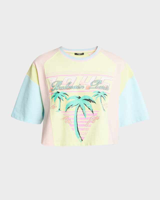 Palm Tree Colorblock Short-Sleeve Logo Crop T-Shirt