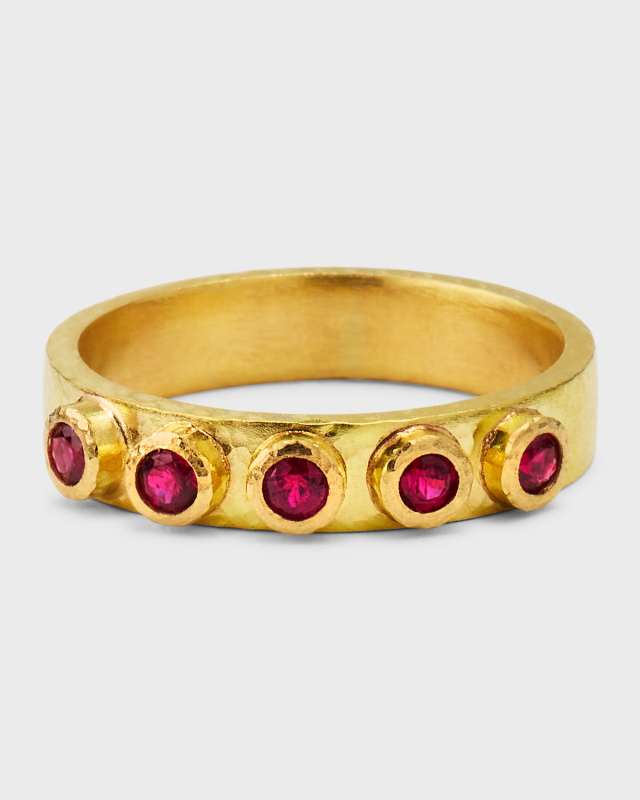 19K Flat Ribbon Stack Ring with 2.5mm Rubies