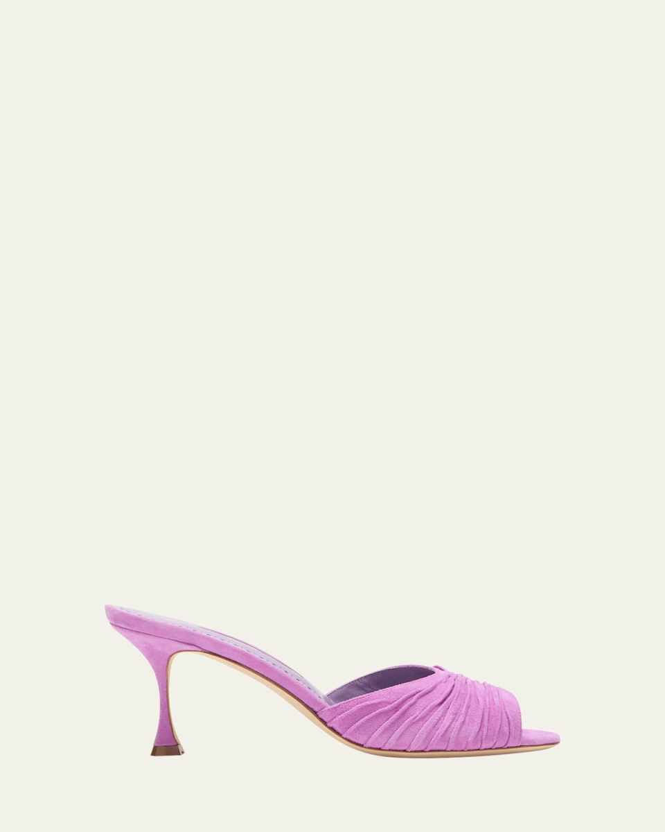 Pirua Ruched Suede Mule Sandals