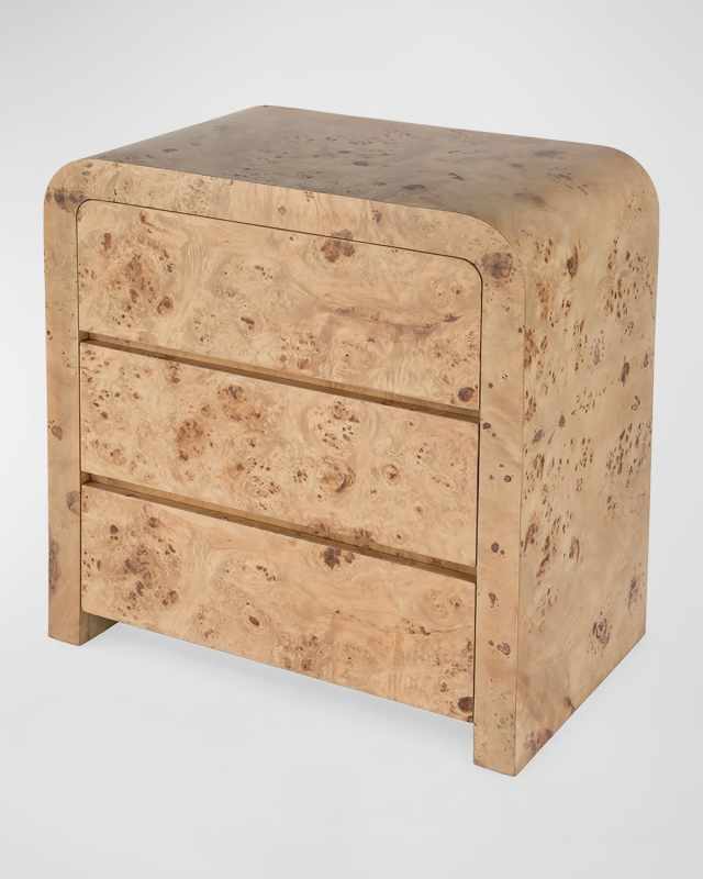 Cora 3-Drawer Burlwood Nightstand
