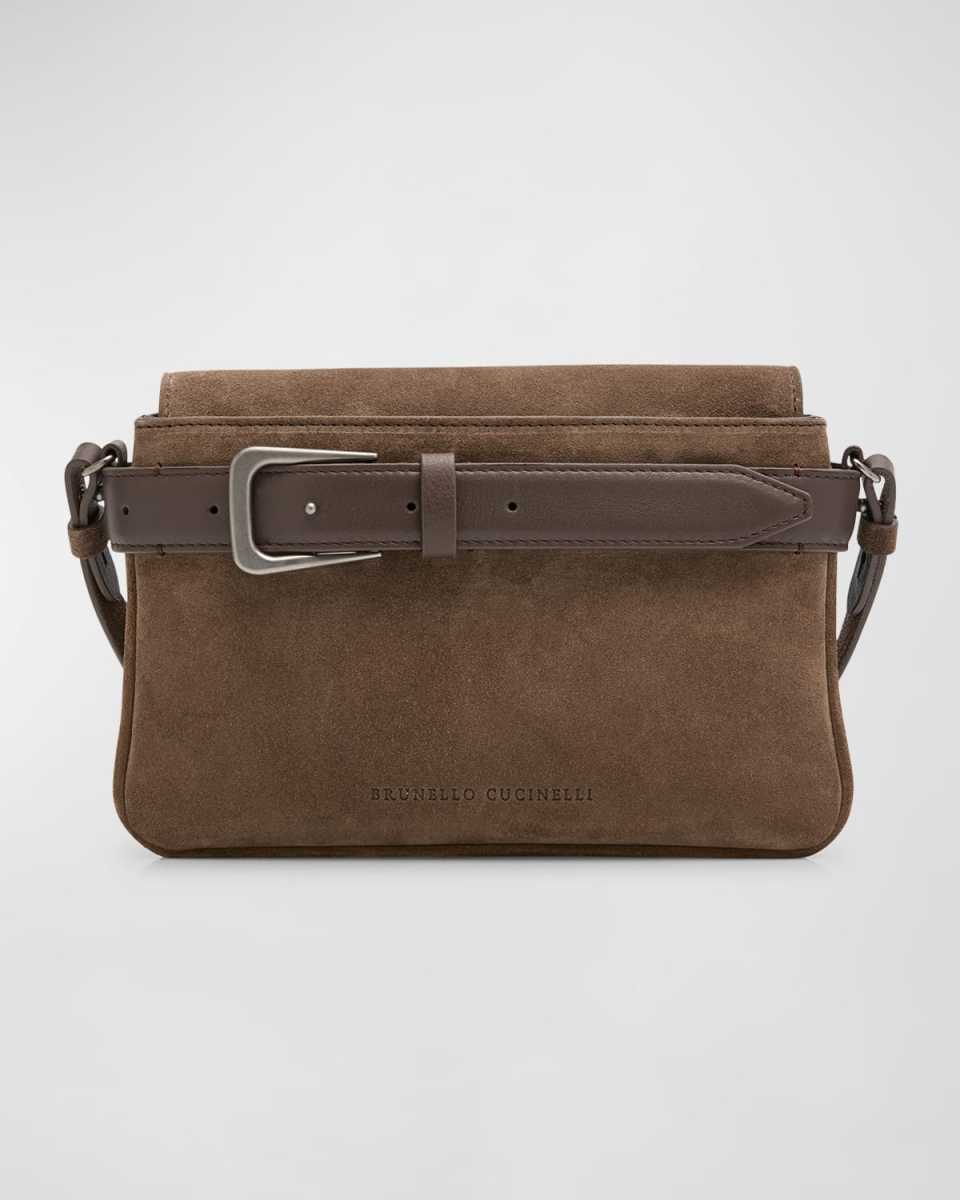 Belt Flap Velour Leather Crossbody Bag