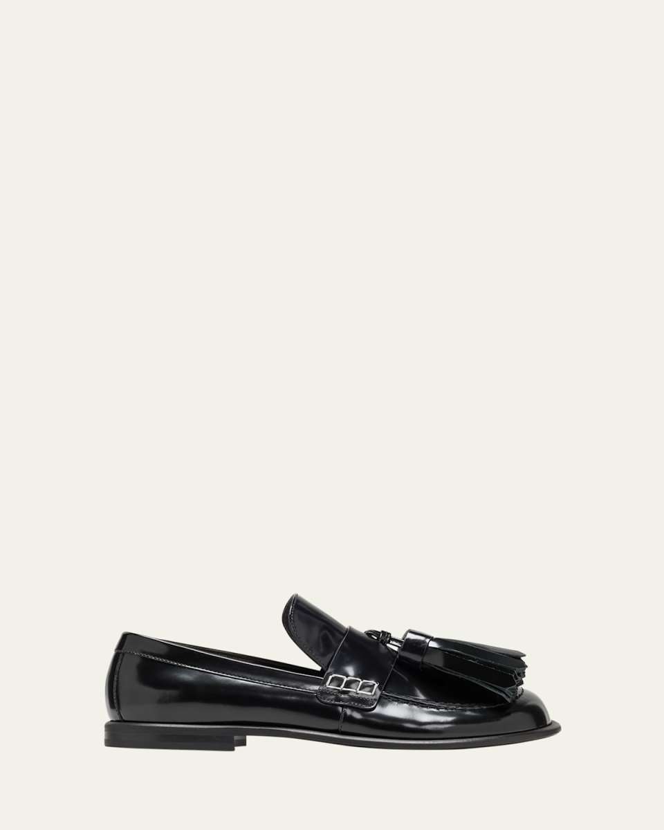 Glossy Leather Tassel Loafers