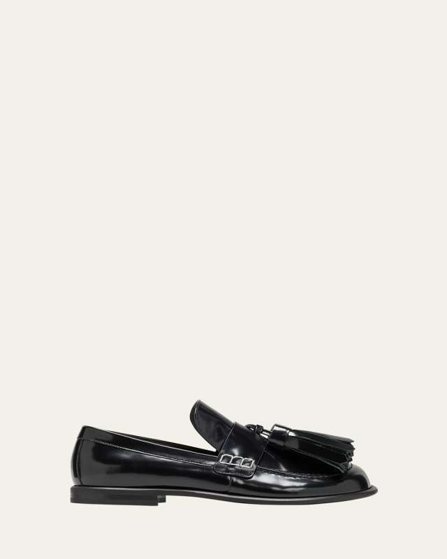 Glossy Leather Tassel Loafers