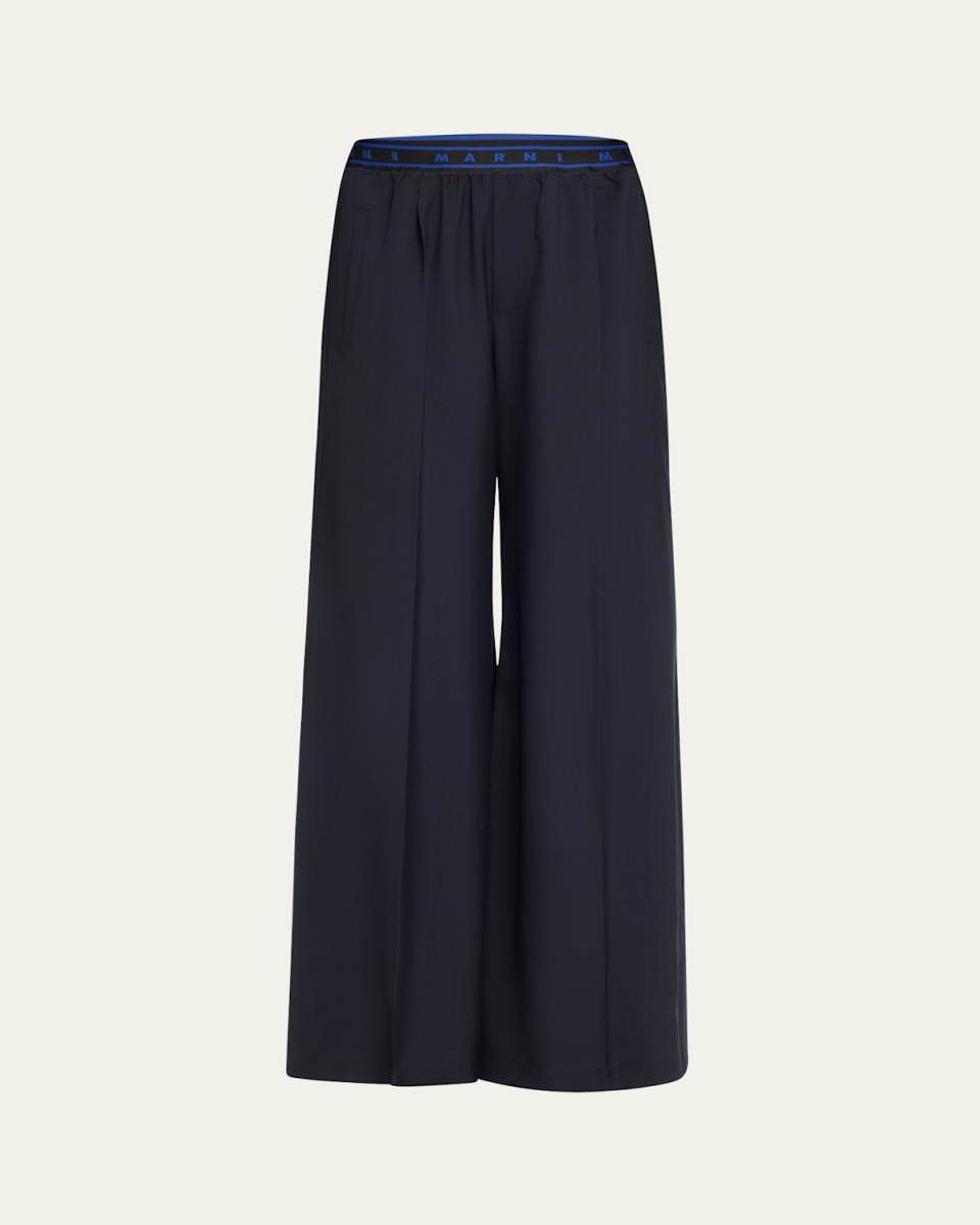Logo Waist Wool Palazzo Trousers