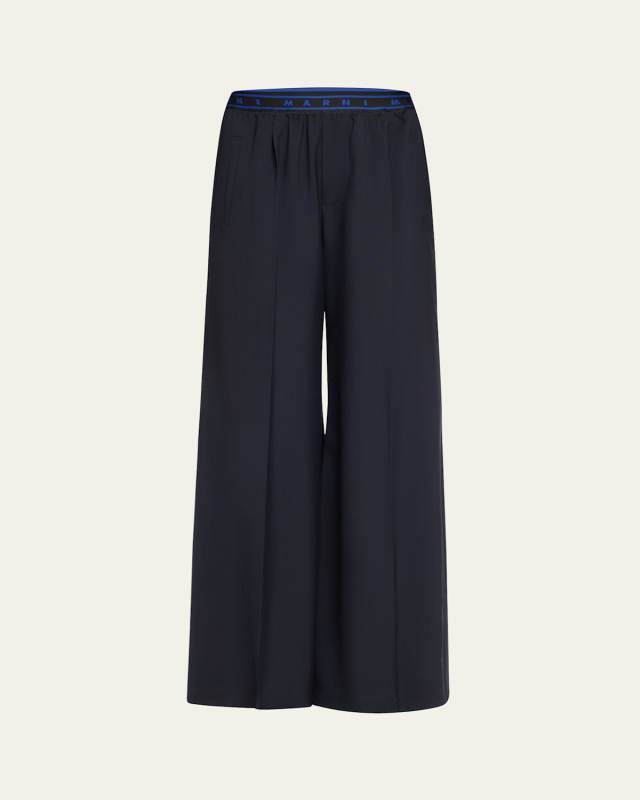 Logo Waist Wool Palazzo Trousers