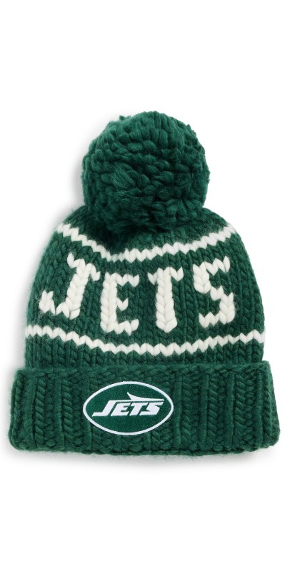 Lele Sadoughi Green Jets Beanie with Yarn Pom Pom Gr