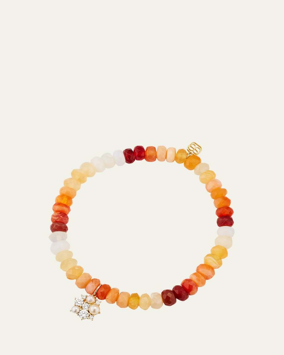 14K Gold Charm and Fire Opal Bead Bracelet