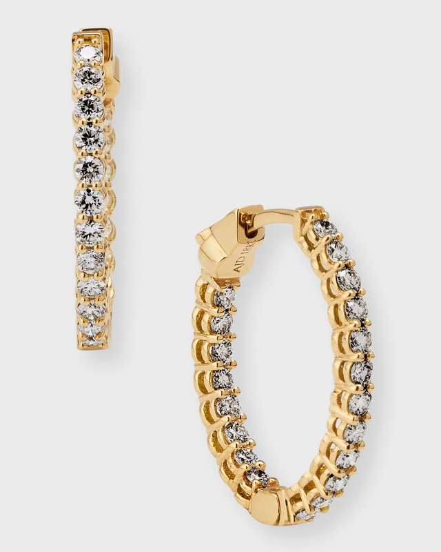 18k Diamond Hoop Earrings, 1.20tcw, 0.75"L