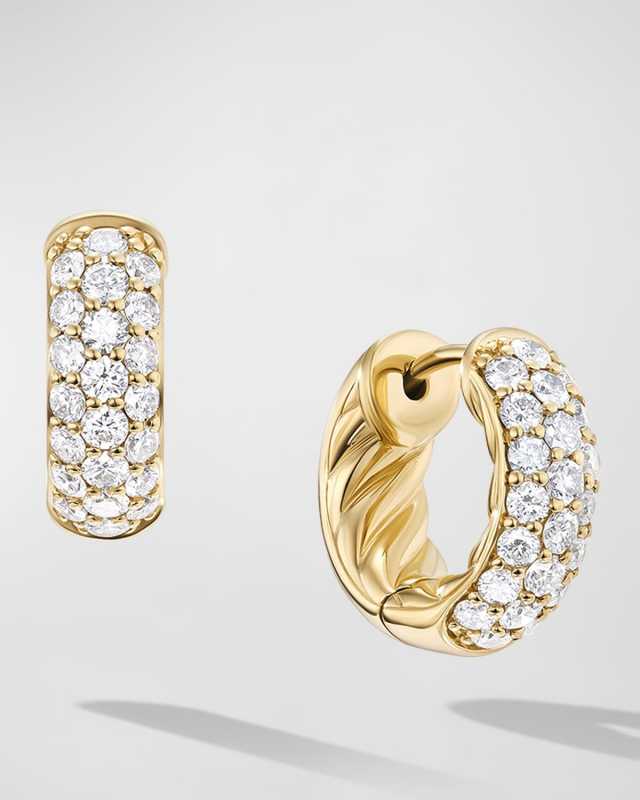 Sculpted Cable Huggie Hoop Earrings with Diamonds in 18K Gold, 4.9mm, 0.5"L