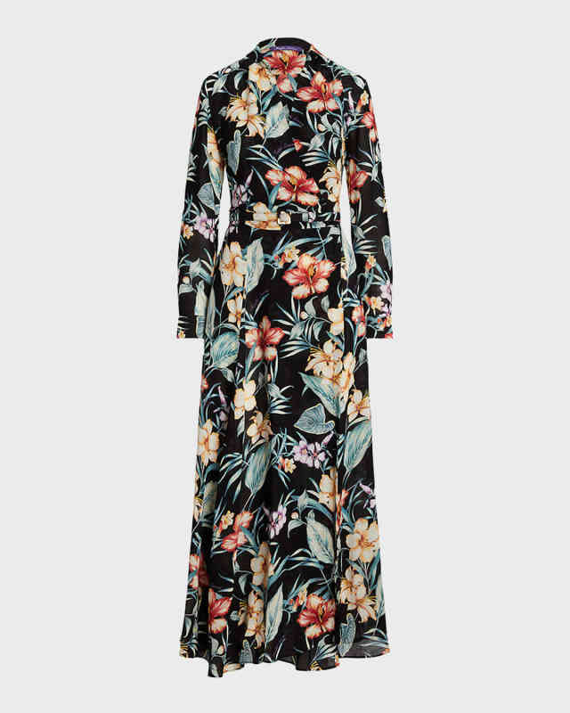 Aniyah Delano Tropical Floral-Print Linen Voile Maxi Wrap Shirtdress