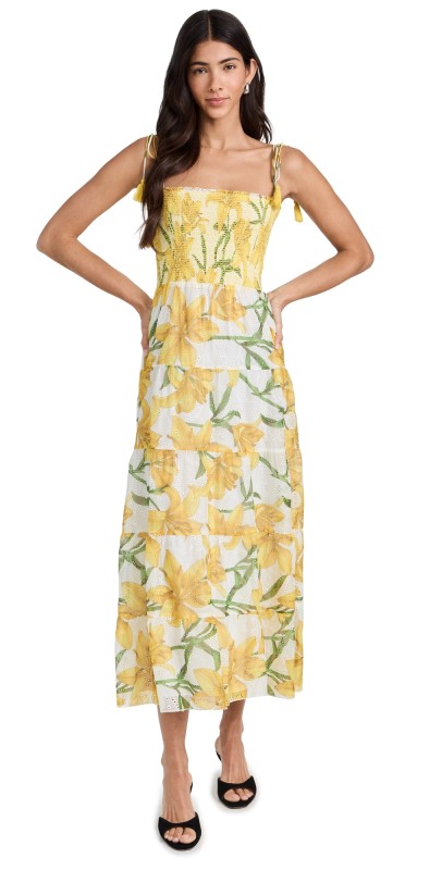 alice + olivia Marna Tiered Midi Tie Strap Dress Stargazer Multi