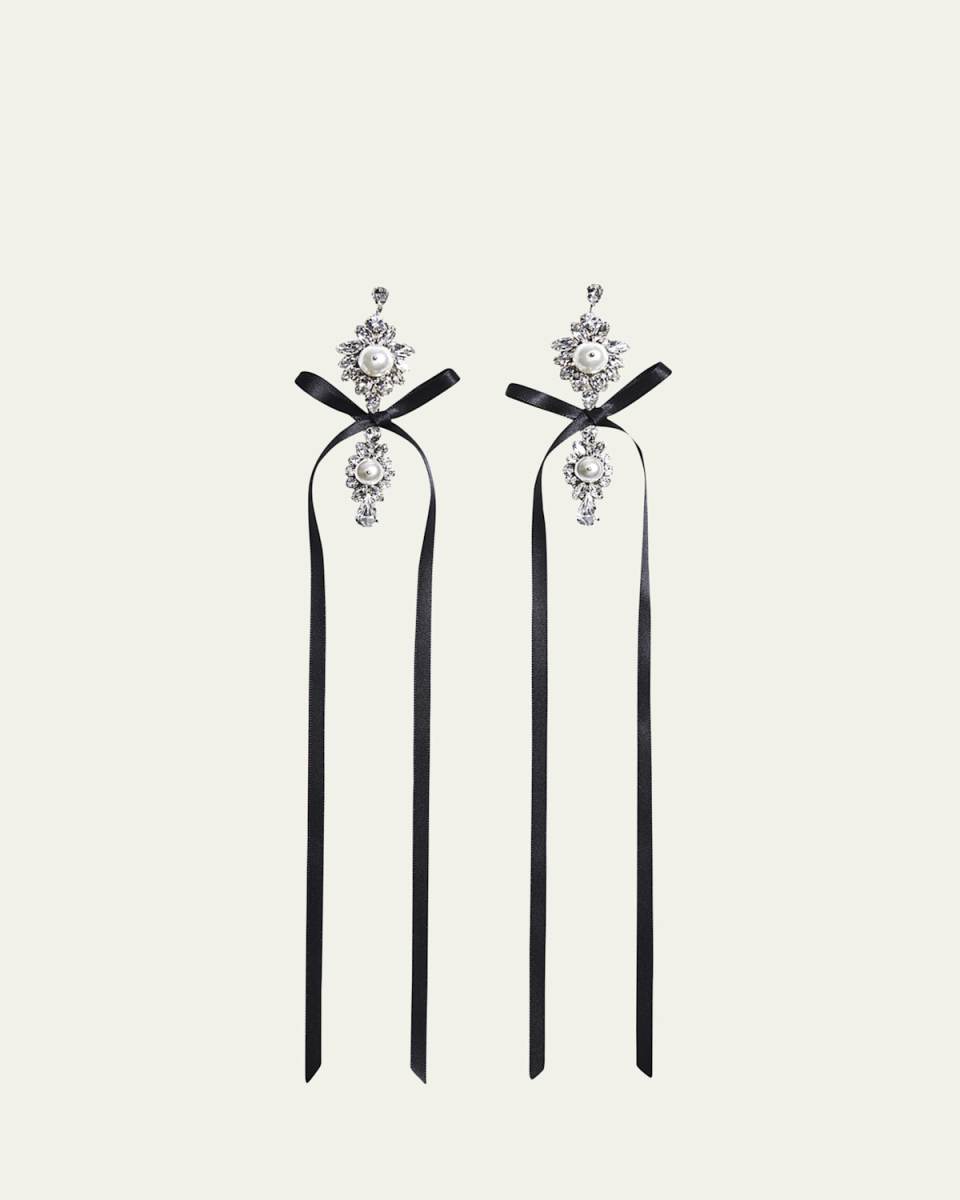 Diamante and Pearly Crest Bow Earrings