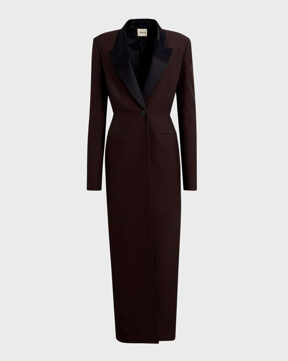 Bellow Long Peacoat with Satin Lapels