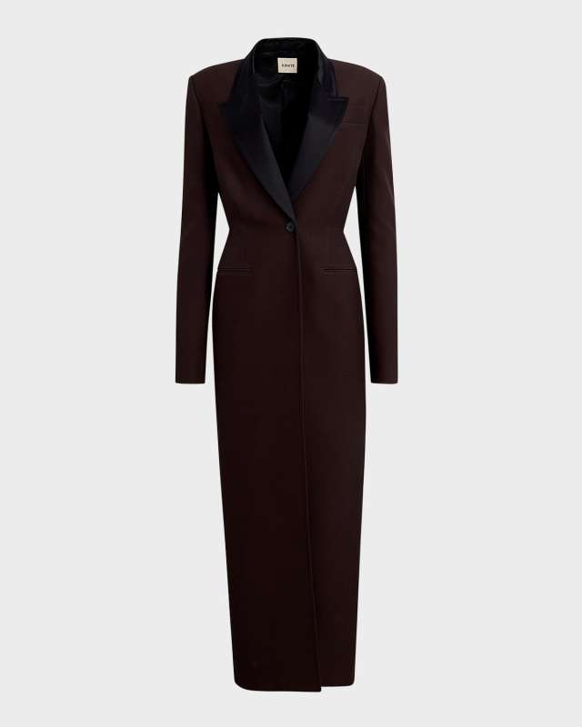 Bellow Long Peacoat with Satin Lapels