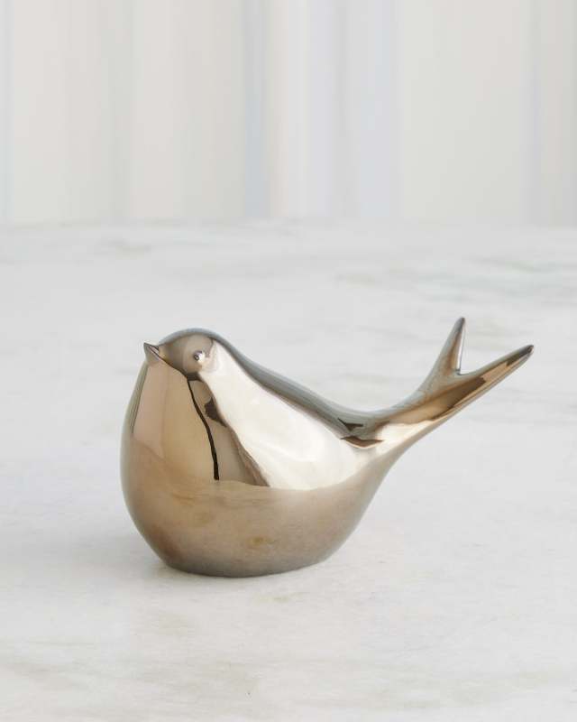 Sated Metallic Bronze Bird Figure