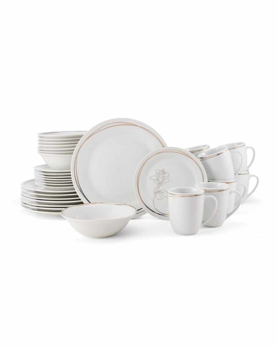Love Blooms 32-Piece White Porcelain Dinnerware Set