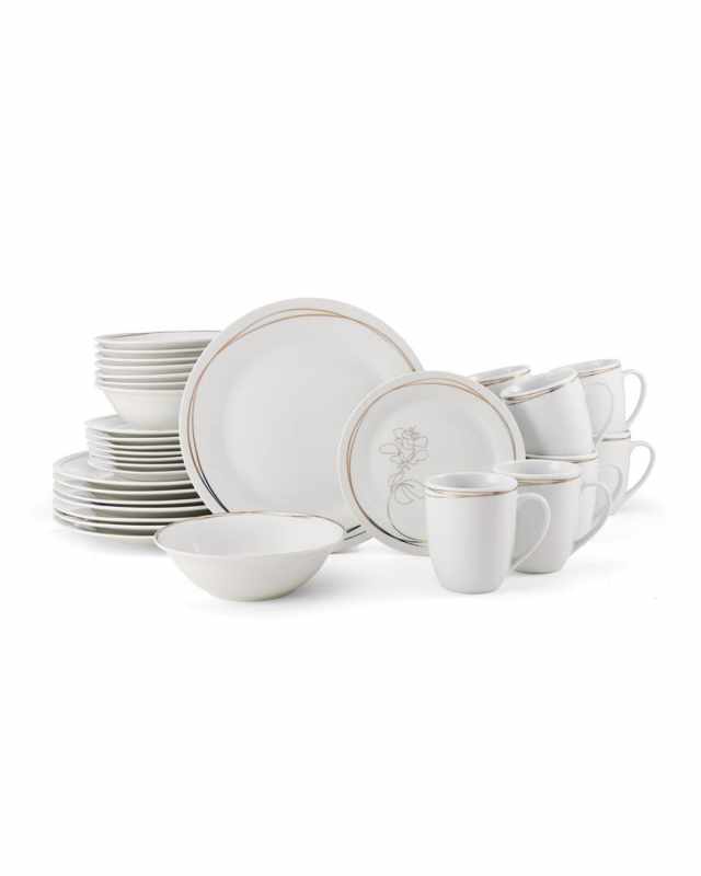 Love Blooms 32-Piece White Porcelain Dinnerware Set