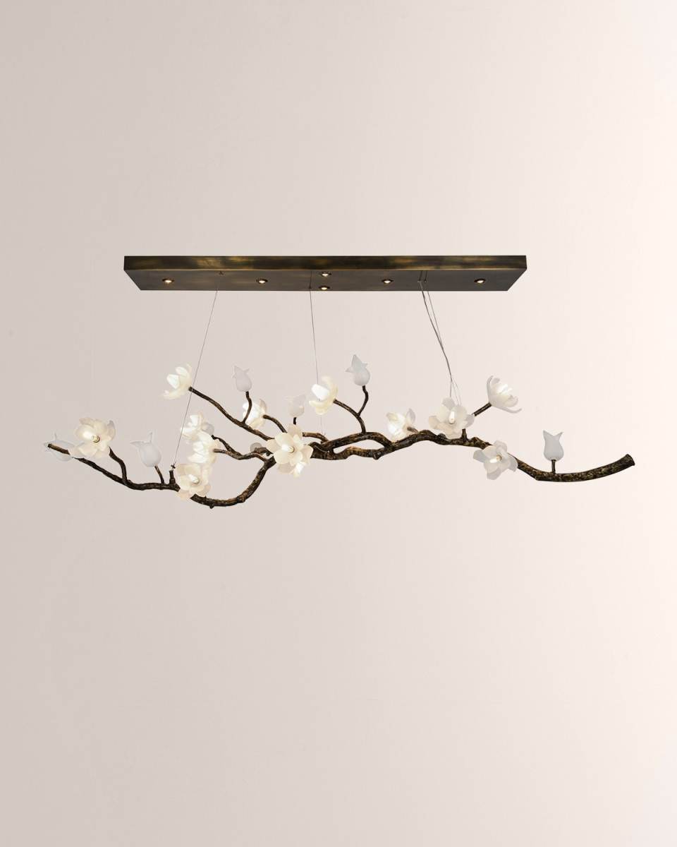 Churippu Magnolia & Tulip 70" Oblong 19-Light Chandelier