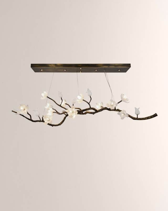 Churippu Magnolia & Tulip 70" Oblong 19-Light Chandelier