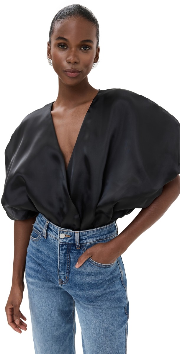 By Efrain Mogollon Aura Organza Bodysuit Black