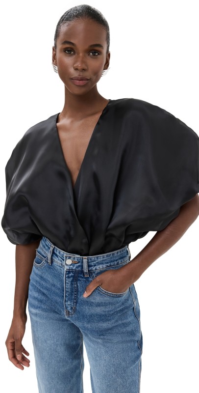 By Efrain Mogollon Aura Organza Bodysuit Black